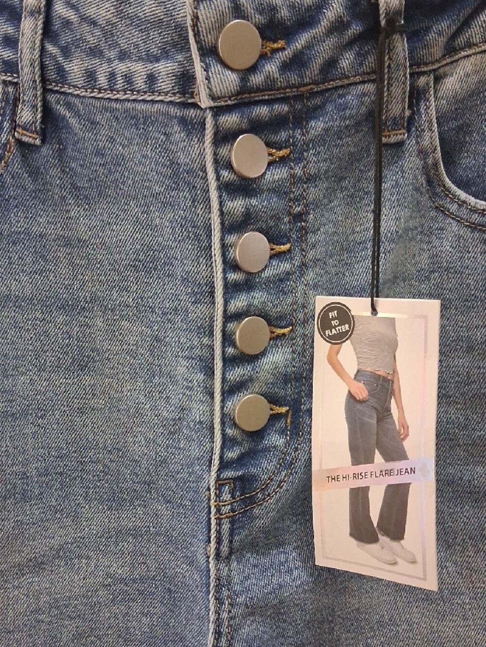 Women Rue21 Light Blue High-Rise Button-Fly Flare Jeans Size 15 - Picture 5 of 9